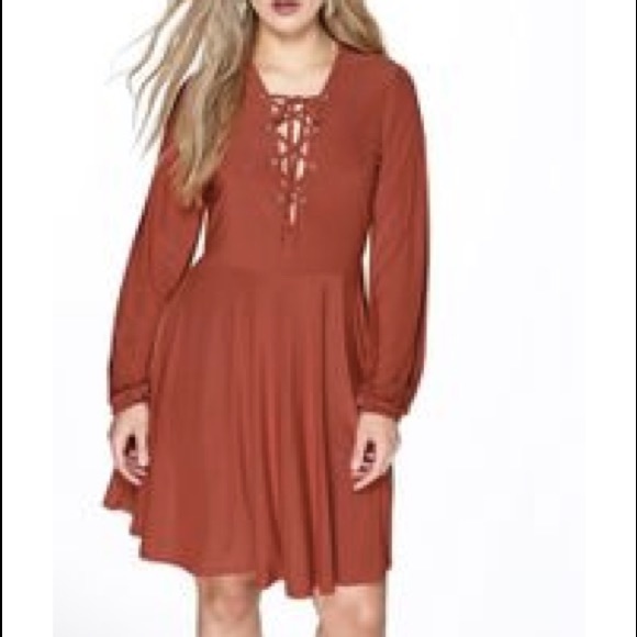 Long Sleeve Lace Up Skater Dress - Picture 2 of 2